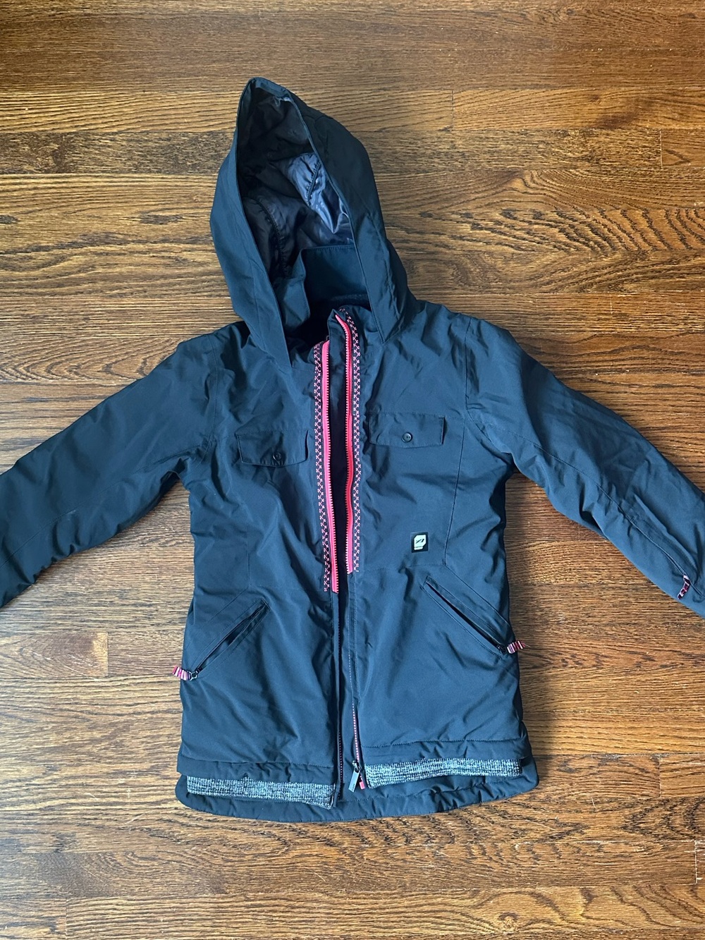 Orage Navy Hooded Puffer Jacket with Pink Trim